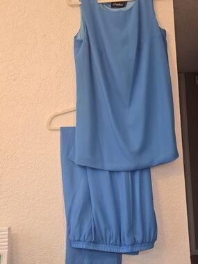 Bridess Sky Blue Sleeveless Jumpsuit Trousers Set
